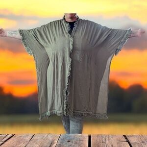 NWT Davi & Dani Olive Green Fringe Kimono Size 3X